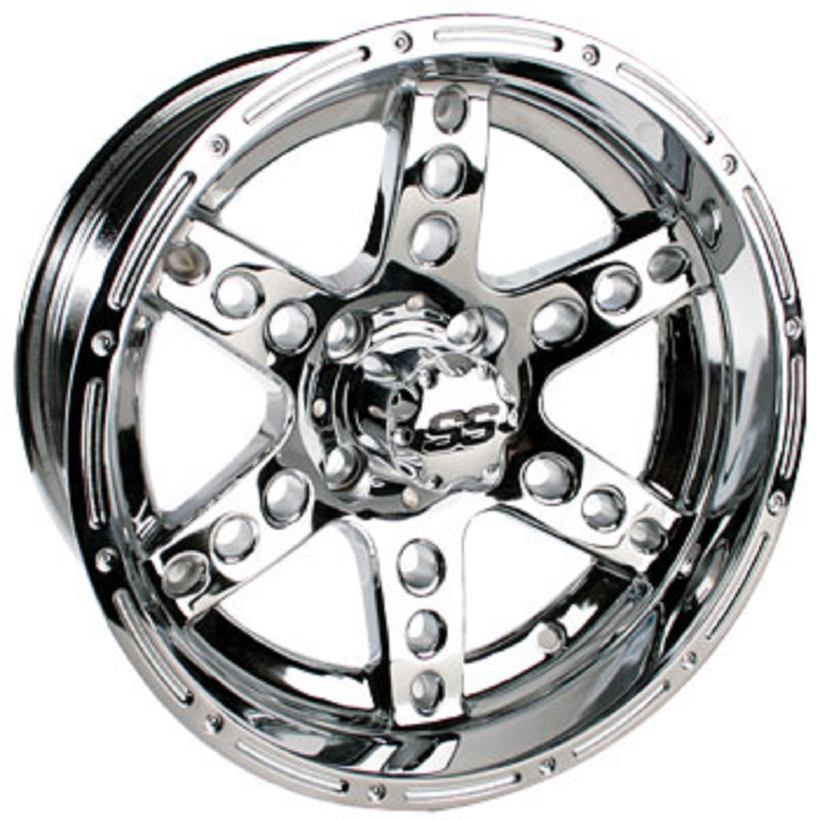 Golf Cart 14" Dominator Mirrored Chrome Aluminum Wheels 4/4 bolt 14 x 7 3+4